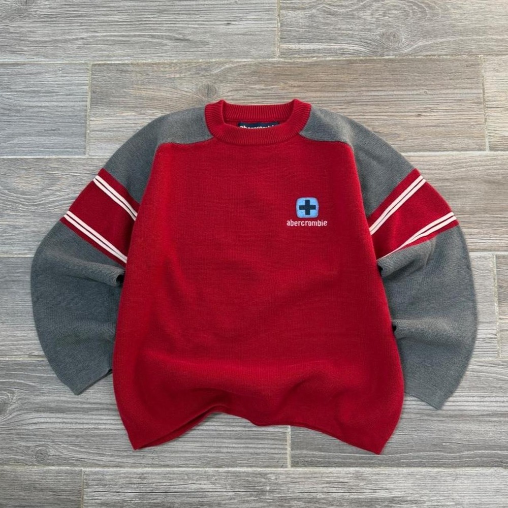 90s Abercrombie & Fitch red & gray acrylic & cotton sweater size L